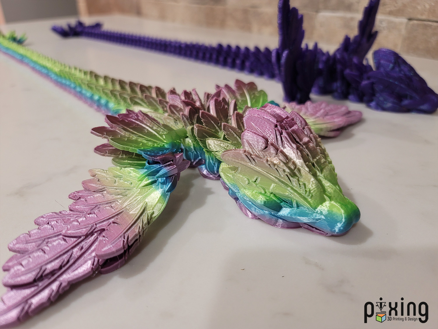 3D Printed Flying Serpent Dragon Full Length Straight - Articulating Toy