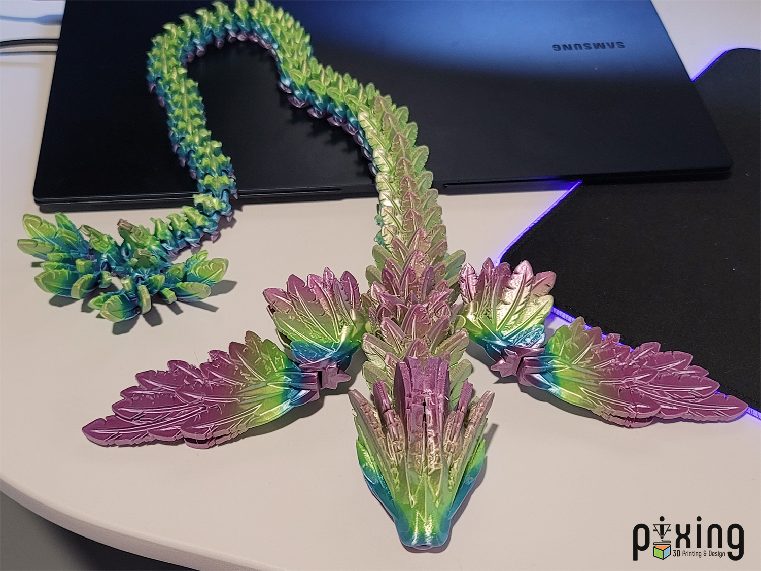 3D Printed Flying Serpent Dragon Top View - Articulating Toy