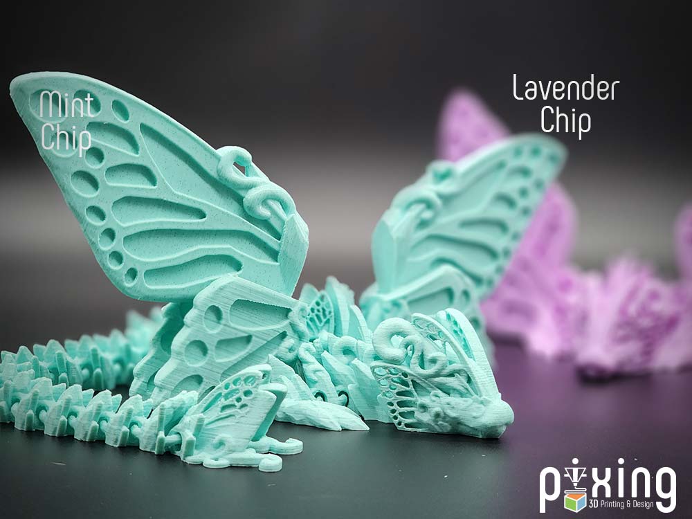 Butterfly Dragon 3D Print Multicolor Lavender Chip Filament