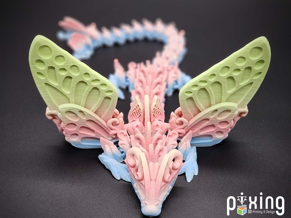 Butterfly Dragon 3D Print Multicolor Macaron Filament Front