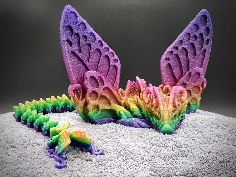 Butterfly Dragon 3D Print Multicolor Purple Green Sparkle Filament